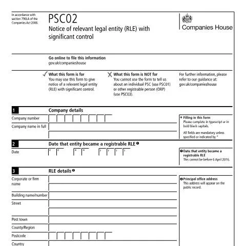 Document preview: PSC02 Notice: Declaring Legal Entity Control in UK Companies — Business