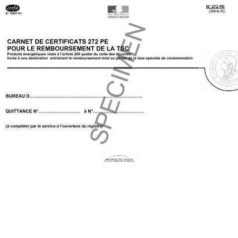 Aperçu du document Comment utiliser le carnet 272 PE pour le remboursement de la TSC — Démarches administratives (CERFA n°15851*01)