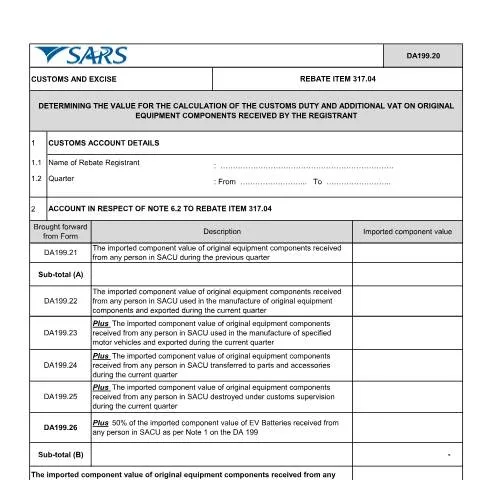 Document preview: Understanding the DA 199 20 Form for Importers — Customs & trade (CERFA n°DA 199 20)