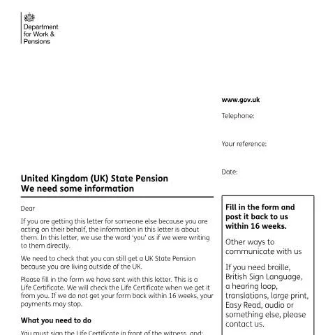 Document preview: DWP Life Certificate: Protecting Your UK Pension While Living Overseas — Civil status & identity