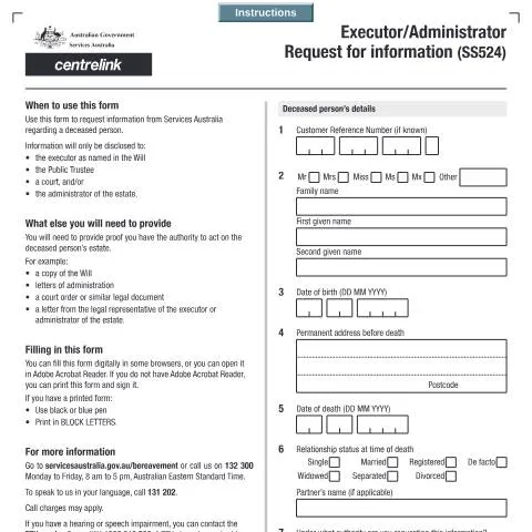 Document preview: Understanding the Executor/Administrator Request for Information SS524 — Legal & justice (CERFA n°SS524)