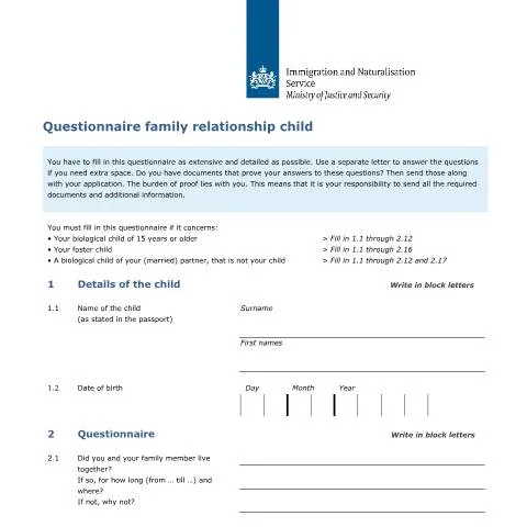 Documentvoorvertoning: Instructies voor het Vraagformulier Familierelatie Kind — Gezin (CERFA n°7647)