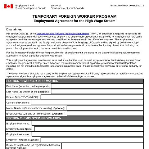 Document preview: Navigating the High Wage Stream Employment Agreement — Work & employment (CERFA n°EMP5711)
