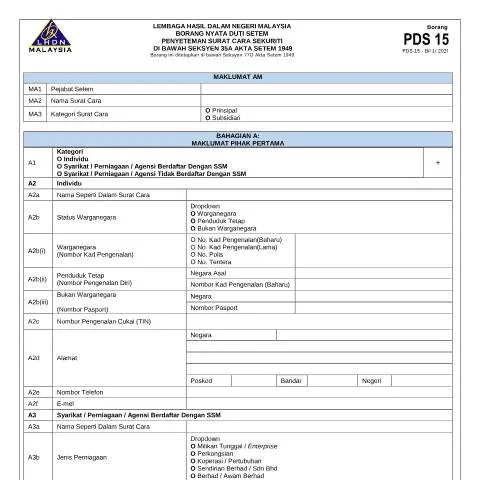 Document preview: Pengenalan kepada Borang PDS 15 dan Proses Penseteman — Cukai & percukaian