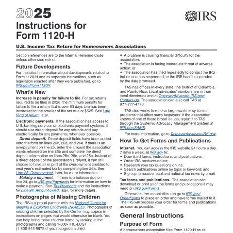 Document preview: Comprehensive Overview of IRS Form 1120-H Instructions — Taxes (CERFA n°INST-1120H)