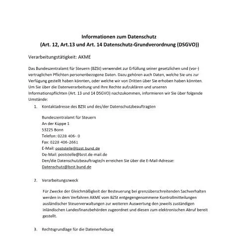 Dokumentvorschau: Verwendung des Formulars AKME beim BZSt — Behörden & Verwaltung (CERFA n°AKME)