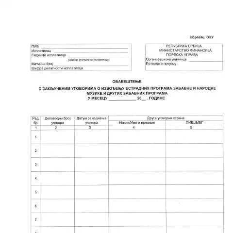 Document preview: Uloga Obrasca OZU u organizaciji muzičkih programa — Administrativne procedure (CERFA n°ObrazacOZU)