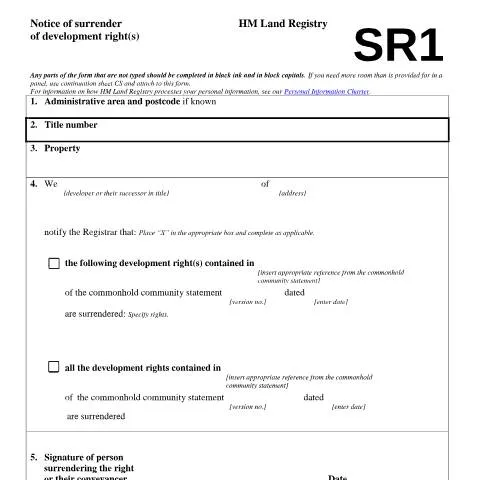 Document preview: What is the Development Rights Notice of Surrender (SR1)? — Government & admin