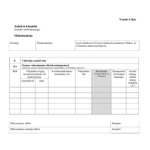 Document preview: Tabeli lisa 8.4 lisaleht ja selle roll maksustamises — Maksud ja maksustamine (CERFA n°VORM A TABEL 8.4 LISALEHT)