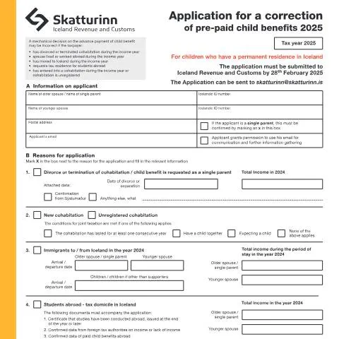 Document preview: Leiðbeiningar um skjalið RSK 3.18 fyrir barnabætur 2025 — Skattar & fjármál (CERFA n°RSK 3.18)