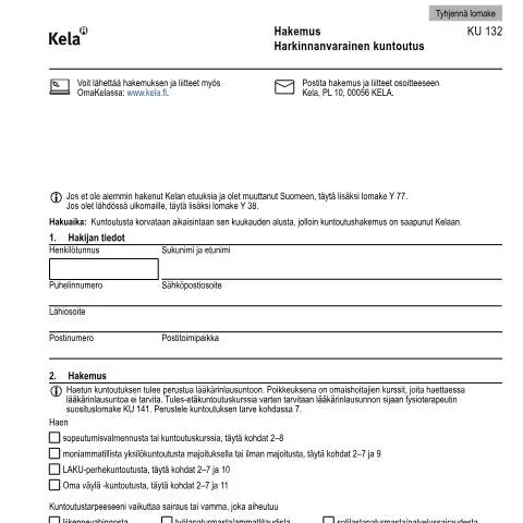 Document preview: Miksi hakea harkinnanvaraista kuntoutusta? — Terveys (CERFA n°Kela KU 132)