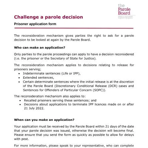 Document preview: Understanding UK Parole Reconsideration Process — Legal & justice