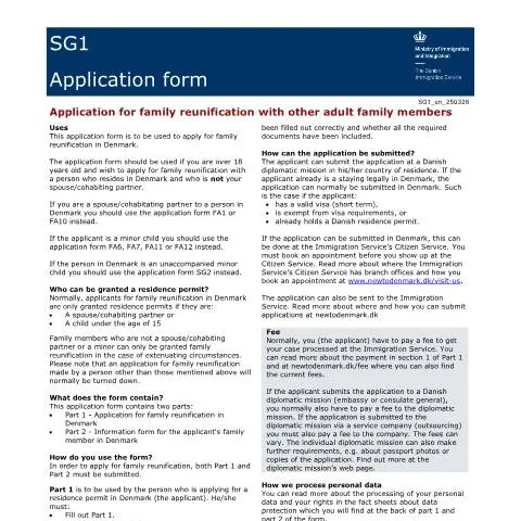 Document preview: Ansøgning om familiesammenføring i særlige tilfælde — Immigration & visa (CERFA n°SG1)