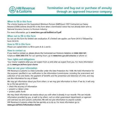 Document preview: Understanding the CA1891 Form for Pension Scheme Termination — Retirement & pension