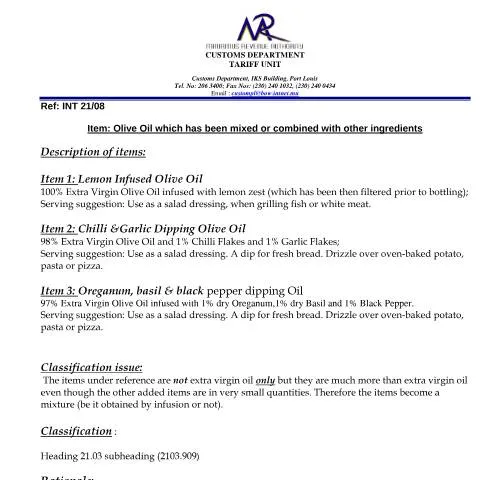 Document preview: Understanding Olive Oil Classification in Mauritius — Government & admin (OliveOil)
