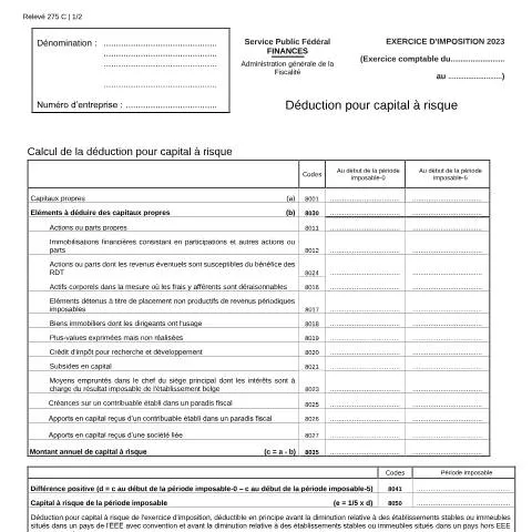 Aperçu du document Comprendre la déduction pour capital à risque en Belgique — Impôts & fiscalité (CERFA n°121-275-c)