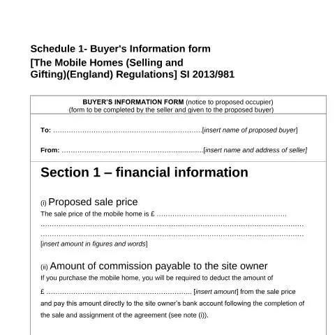 Document preview: Complete Guide to Park Home Buyer's Information Forms in England — Property & real estate