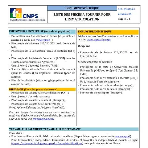 Aperçu du document Liste des pièces pour l'immatriculation nouveau en Côte d'Ivoire — Démarches administratives