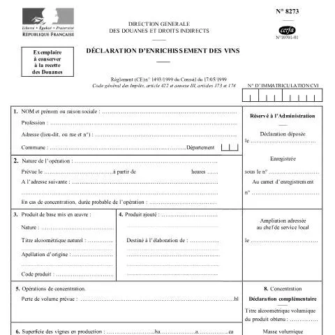 Aperçu du document Formulaire 10701*01 : surveillance de l'enrichissement viticole — Démarches administratives (CERFA n°10701*01)