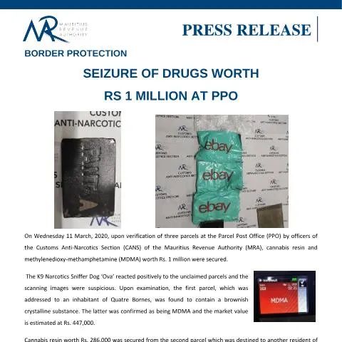 Document preview: Significance of the Rs 1 Million Drug Seizure in Mauritius — Government & admin (PressRelease110320)