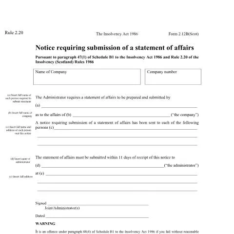 Document preview: Navigating the Insolvency Form 2.12B in Scotland — Legal & justice
