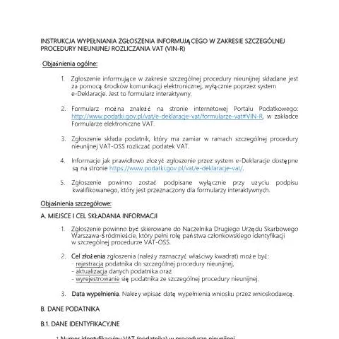 Document preview: Znaczenie zgłoszenia VIN-R w systemie VAT-OSS — Podatki i fiskalność (CERFA n°VIN-R (OSS))