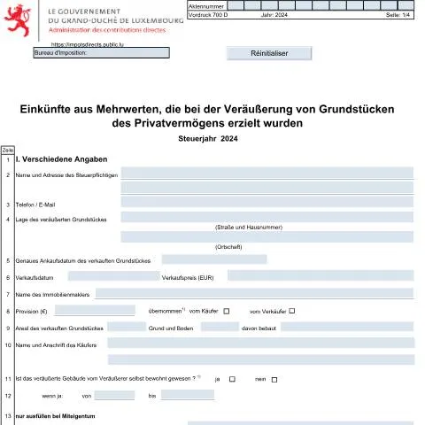 Aperçu du document Comprendre la déclaration des plus-values immobilières au Luxembourg — Impôts & fiscalité (CERFA n°700 D)