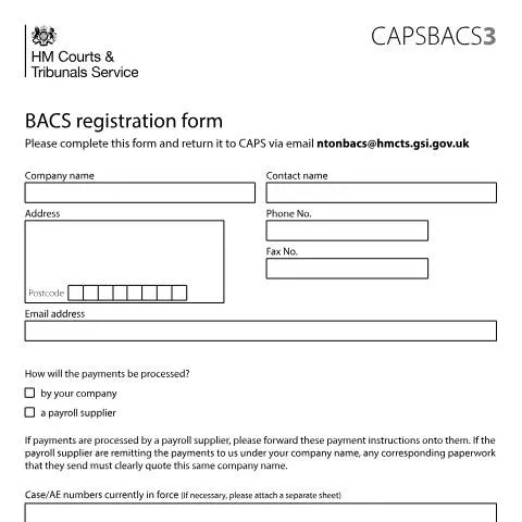 Document preview: BACS Registration Guide: Form CAPSBACS3 for Court Collections — Legal & justice