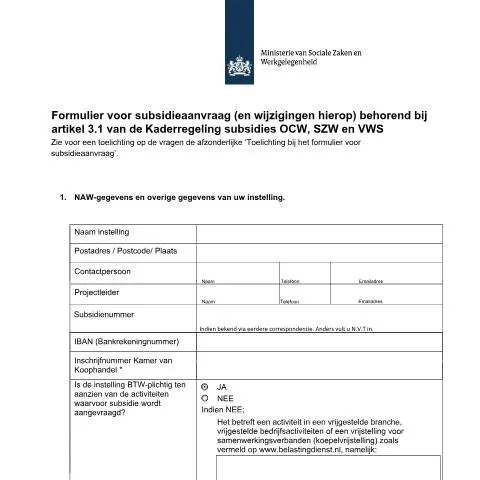 Documentvoorvertoning: Financiering aanvragen met het SZW-subsidieformulier — Overheid & administratie