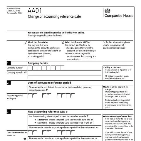 Document preview: AA01 Form: Adjusting Your Company's Accounting Reference Date — Business