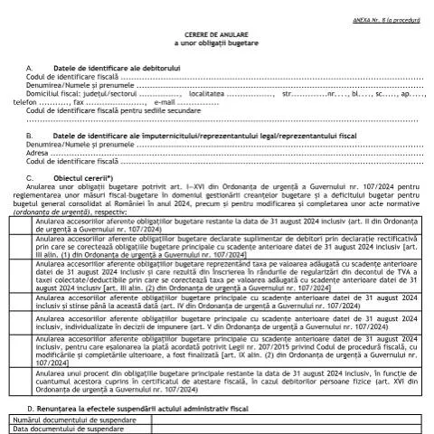 Document preview: Importanța cererii de anulare a obligațiilor bugetare OMF 5521/2024 — Impozite & fiscalitate (CERFA n°A8_OMF_5521_2024)