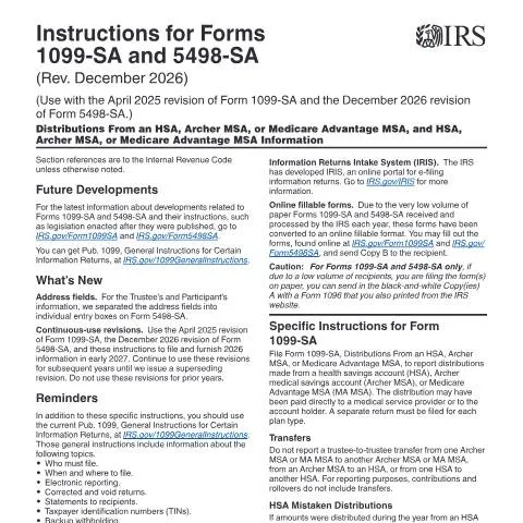 Document preview: Understanding IRS Instructions for Form 1099-SA — Taxes (CERFA n°INST-1099SA)