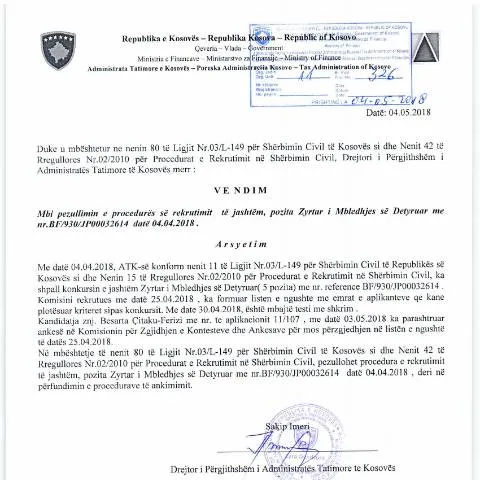 Document preview: Pezullimi i konkursit të jashtëm në Kosovë — Punë & punësim