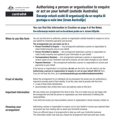 Document preview: How to Authorise a Third Party for Australian Government Services — Government & admin (CERFA n°AUS221)