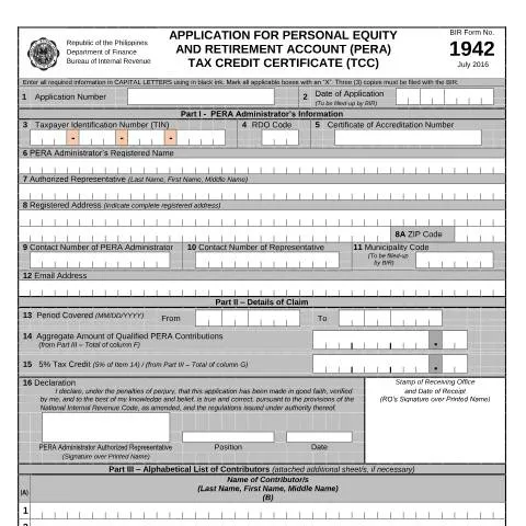 Document preview: Unlock Retirement Benefits with BIR Form No. 1942 — Taxes (CERFA n°1942)