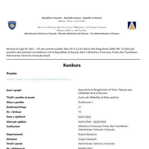 Document preview: Rëndësia e Njoftimit për Rekrutim në Punësim — Punë & punësim