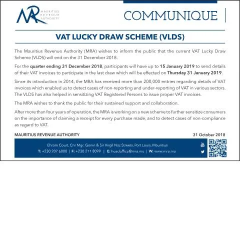 Document preview: Understanding the VAT Lucky Draw Scheme (VLDS311018) — Taxes (CERFA n°VLDS311018)