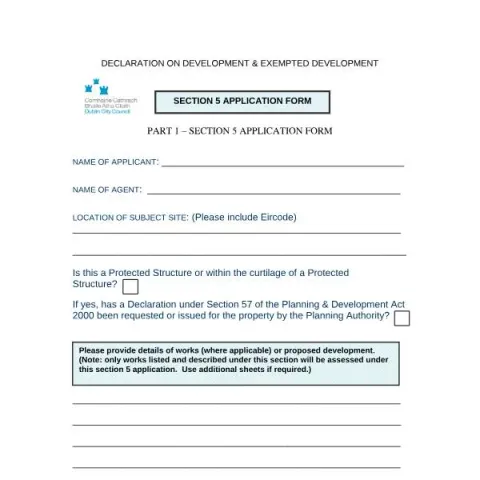 Document preview: Section 5 Planning Permission Application Form — Planning & building works (Section 5 Application Form)