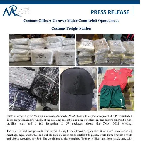 Document preview: Major Counterfeit Operation Unveiled by Customs Officers — Government & admin (PressRelease120925)