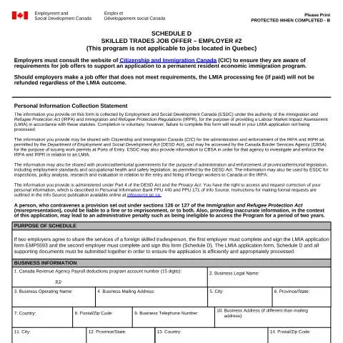 Document preview: Understanding Schedule D for Skilled Trades Job Offers — Work & employment (CERFA n°EMP5595)