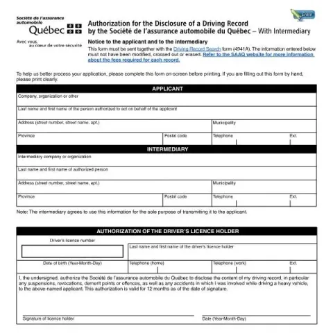 Document preview: Authorize the Disclosure of Your Driving Record — Vehicle & driving (5981A 35)