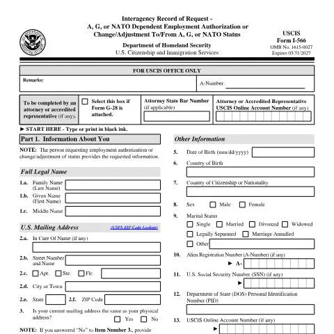 Document preview: Comprehensive Overview of USCIS Form I-566 — Immigration & visas (CERFA n°I-566)