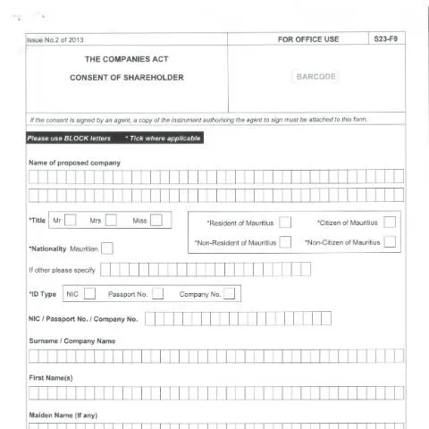 Document preview: Understanding the F9 Document for Shareholders in Mauritius — Government & admin (CERFA n°F9-1)