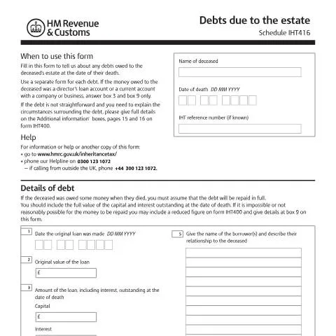 Document preview: Understanding IHT416: Estate Debt Complexities in Inheritance Tax — Taxes