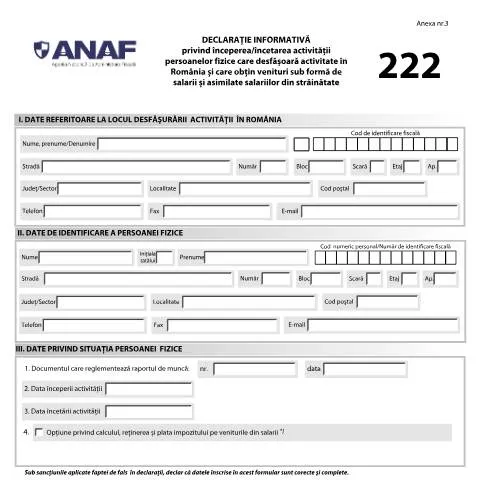 Document preview: Importanța Declarației D222_A3 în sistemul fiscal românesc — Impozite & fiscalitate (CERFA n°D222_A3_OPANAF_3780_2017)