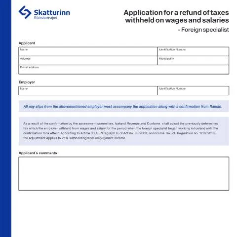 Document preview: Endurgreiðsla staðgreiðslu fyrir erlenda sérfræðinga — Skattar & fjármál (CERFA n°RSK 5.17)