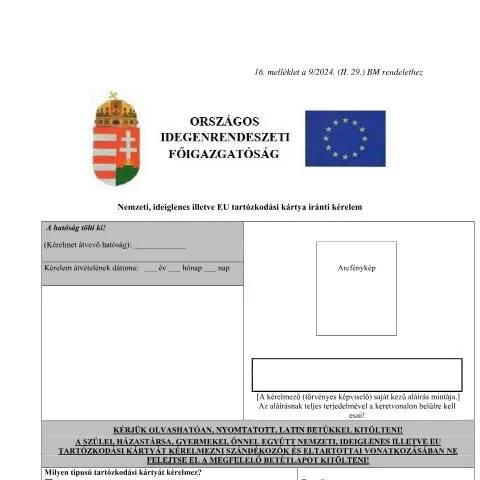 Document preview: Tartózkodási kártya iránti kérelem folyamata — Bevándorlás & vízumok