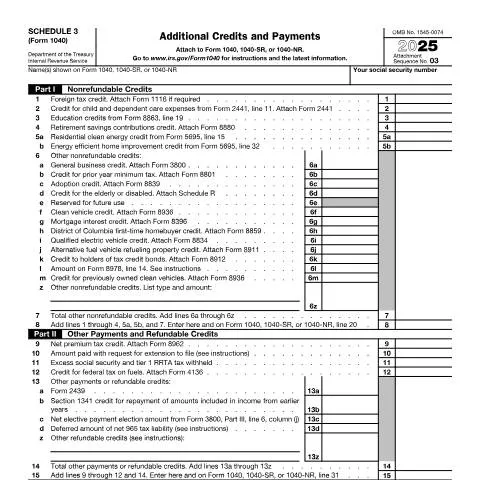 Document preview: Understanding the Role of IRS Form 1040 Schedule 3 — Taxes (CERFA n°1040S3)