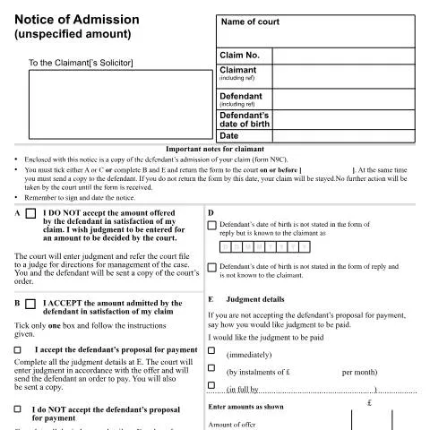 Document preview: Navigating the Notice of Admission: Form N226 Explained — Legal & justice