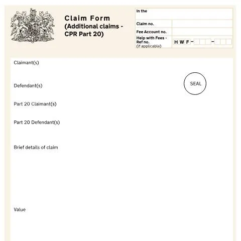 Document preview: Form N211: Filing Additional Claims Under Civil Procedure Rules Part — Legal & justice
